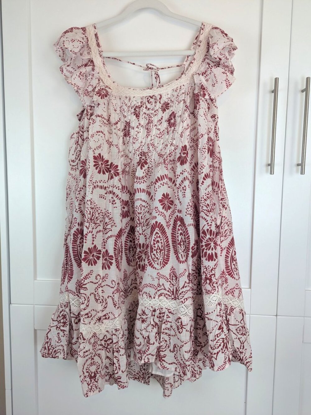 Maeve Cream and Burgundy Floral Mini Dress